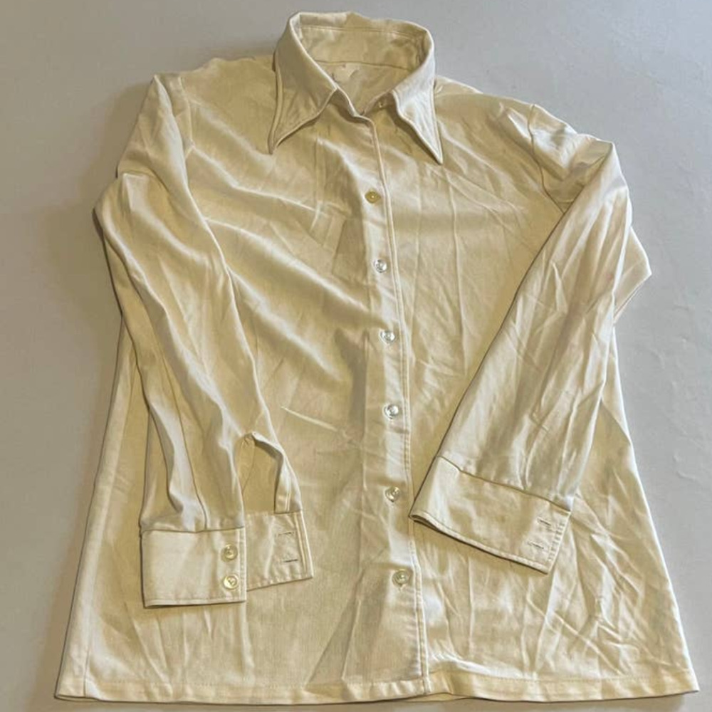 Vintage 70s style button down off white top L